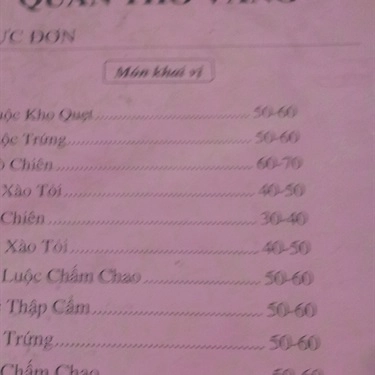 Thực đơn- Quán Ăn Thỏ Vàng Quán - Món Nhậu Bình Dân