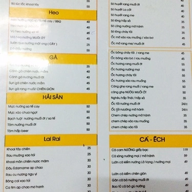 Thực đơn- Quán Ăn Thớt Gỗ Quán - Ung Văn Khiêm