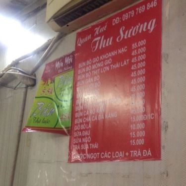Thực đơn- Quán Ăn Thu Sương - Bún Bò Huế