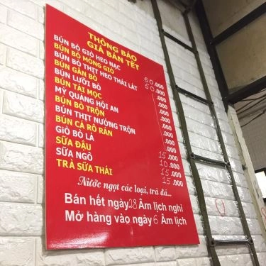 Thực đơn- Quán Ăn Thu Sương - Bún Bò Huế