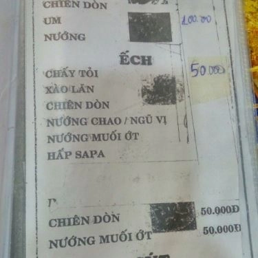 Thực đơn- Quán Ăn Thu Vân - Hải Sản Tươi Sống