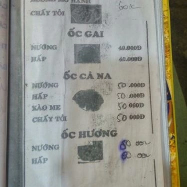 Thực đơn- Quán Ăn Thu Vân - Hải Sản Tươi Sống