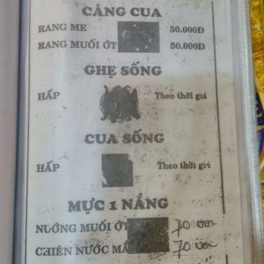 Thực đơn- Quán Ăn Thu Vân - Hải Sản Tươi Sống