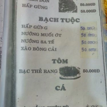 Thực đơn- Quán Ăn Thu Vân - Hải Sản Tươi Sống