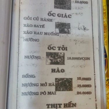 Thực đơn- Quán Ăn Thu Vân - Hải Sản Tươi Sống