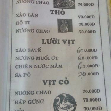 Thực đơn- Quán Ăn Thu Vân - Hải Sản Tươi Sống