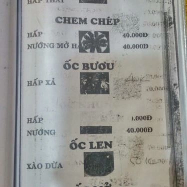 Thực đơn- Quán Ăn Thu Vân - Hải Sản Tươi Sống