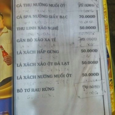Thực đơn- Quán Ăn Thu Vân - Hải Sản Tươi Sống