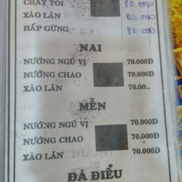 Thực đơn- Quán Ăn Thu Vân - Hải Sản Tươi Sống