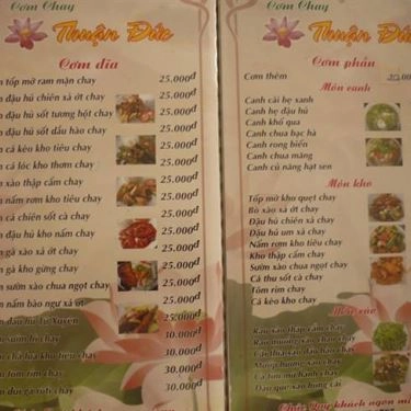 Thực đơn- Quán Ăn Thuận Đức - Các Món Chay