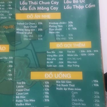 Thực đơn- Quán Ăn Thủy Bụng - Nướng Bình Dân