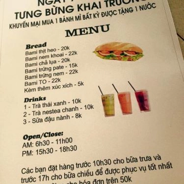 Thực đơn- Quán Ăn Tibamito - Tiệm Bánh Mì To