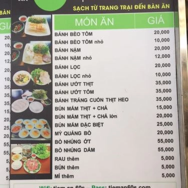 Thực đơn- Nhà Hàng Tiệm Ăn 60s - Ẩm Thực Miền Trung