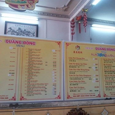 Thực đơn- Quán Ăn Tiệm Ăn Quảng Đông