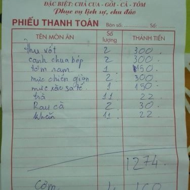 Thực đơn- Quán Ăn Tiệm Cơm Việt Nam