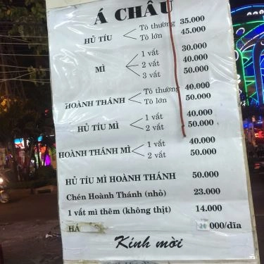Thực đơn- Quán Ăn Tiệm Mì Á Châu