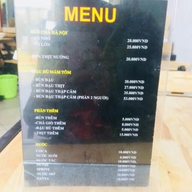 Thực đơn- Quán Ăn Tiến Hành Quán - Bún Đậu & Bún Chả Hà Nội