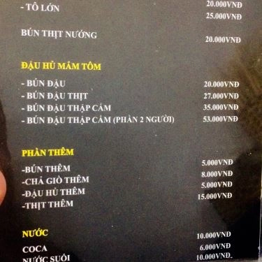 Thực đơn- Quán Ăn Tiến Hành Quán - Bún Đậu & Bún Chả Hà Nội
