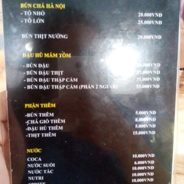Thực đơn- Quán Ăn Tiến Hành Quán - Bún Đậu & Bún Chả Hà Nội
