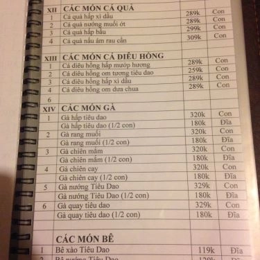 Thực đơn- Quán Ăn Tiêu Dao Quán - Ẩm Thực Đồng Quê