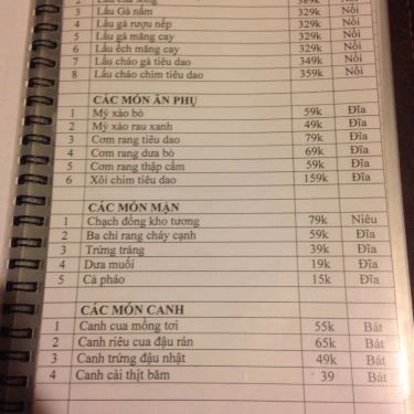 Thực đơn- Quán Ăn Tiêu Dao Quán - Ẩm Thực Đồng Quê