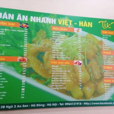 Thực đơn- Quán Ăn Tik Tak - Đồ Ăn Ngon Hàn Quốc
