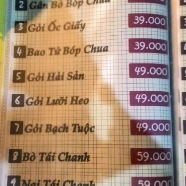 Thực đơn- Nhà Hàng Tim Restaurant - Các Món Nhậu