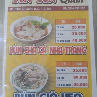 Thực đơn- Quán Ăn Tin Tin - Bún Chả Cá Nha Trang - Trần Bình Trọng
