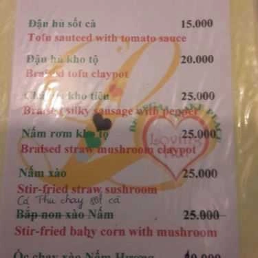 Thực đơn- Quán Ăn Quán Chay Tỉnh Thức