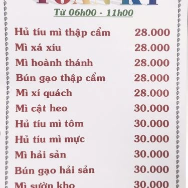 Thực đơn- Quán Ăn Toàn Ký Mì Gia