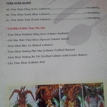Thực đơn- Quán Ăn Tôm Hùm Quán
