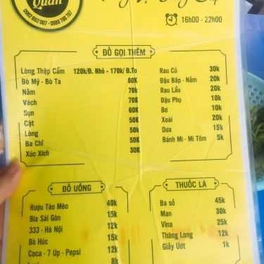 Thực đơn- Tomboss's Quán - Lẩu Nướng & Ăn Vặt