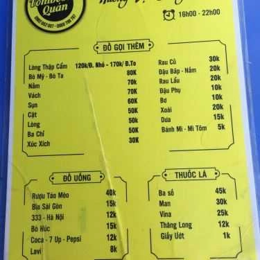 Thực đơn- Tomboss's Quán - Lẩu Nướng & Ăn Vặt