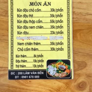 Thực đơn- Quán Ăn Tràng An Quán - Bún Đậu Mắm Tôm Hà Nội