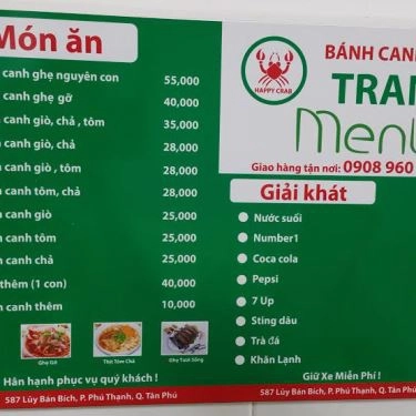 Thực đơn- Quán Ăn Bánh Canh Ghẹ Trang - Lũy Bán Bích