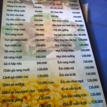 Thực đơn- Quán Ăn Trang Bống - Lẩu & Bò Nướng