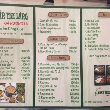 Thực đơn- Quán Ăn Tre Làng - Gà Nướng Lu