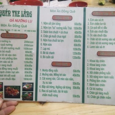 Thực đơn- Quán Ăn Tre Làng - Gà Nướng Lu