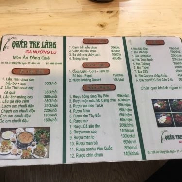 Thực đơn- Quán Ăn Tre Làng - Gà Nướng Lu