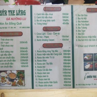 Thực đơn- Quán Ăn Tre Làng - Gà Nướng Lu