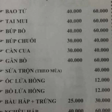 Thực đơn- Quán Ăn Tre Xanh - Nhậu Bình Dân