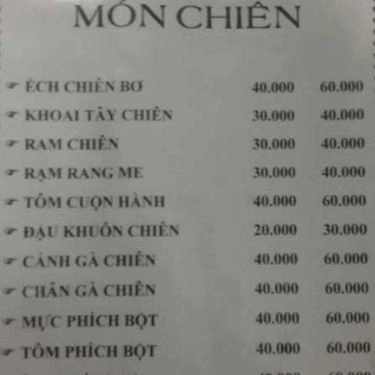 Thực đơn- Quán Ăn Tre Xanh - Nhậu Bình Dân