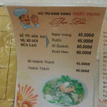 Thực đơn- Quán Ăn Hủ Tiếu Nam Vang Triều Phong - Võ Văn Tần