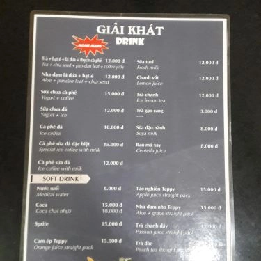 Thực đơn- Quán Ăn Trinh Sài Gòn - Cơm Tấm Sườn Cây