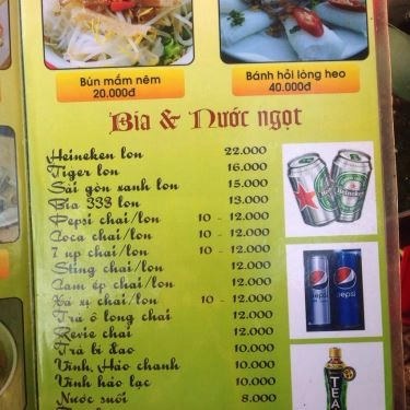 Thực đơn- Quán Ăn Trúc Bàng Quán - Đặc Sản Phan Rang