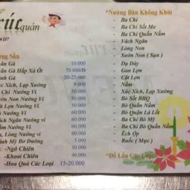 Thực đơn- Quán Ăn Trúc Quán - Nướng Không Khói