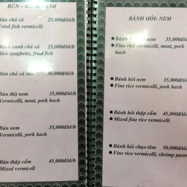 Thực đơn- Quán Ăn Trường Tiền - Đặc Sản Miền Trung