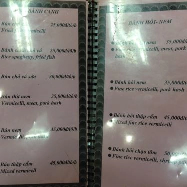 Thực đơn- Quán Ăn Trường Tiền - Đặc Sản Miền Trung