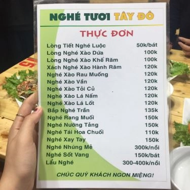 Thực đơn- Quán Ăn Tú Bệu - Nghé Tươi Tây Đô