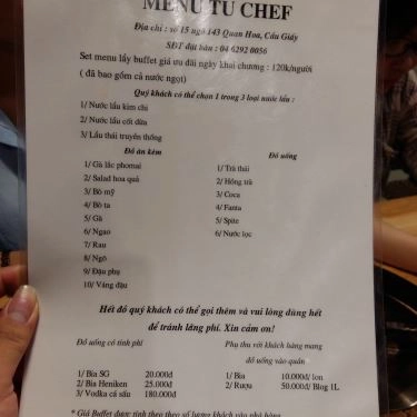 Thực đơn- Quán Ăn Tú Chef - Buffet Lẩu Bò Mỹ